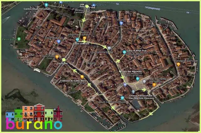 Recorrido de la ruta a pie por Burano